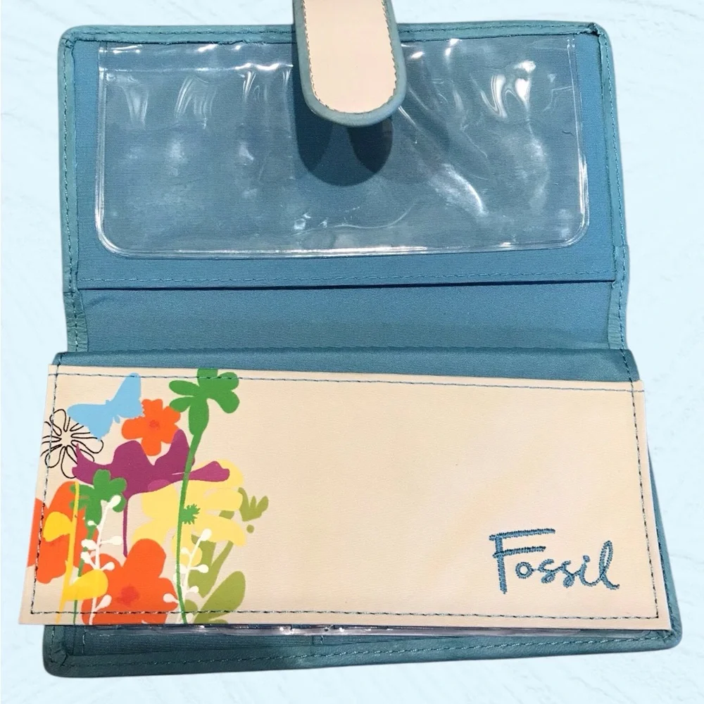 NWT Vintage‎  Leather Fossil Checkbook Butterfly Long Wallet